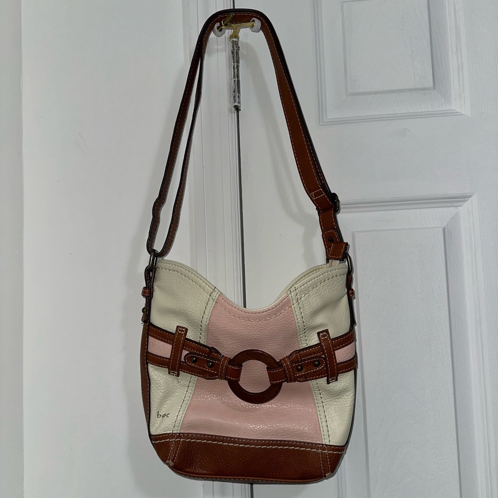 Leather B.O.C.  Cream, Pink, and Brown Shoulder Bag